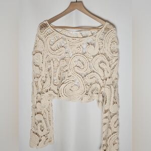 Womens S/M Miracle Elegant Cream Crochet Women Top Paisley